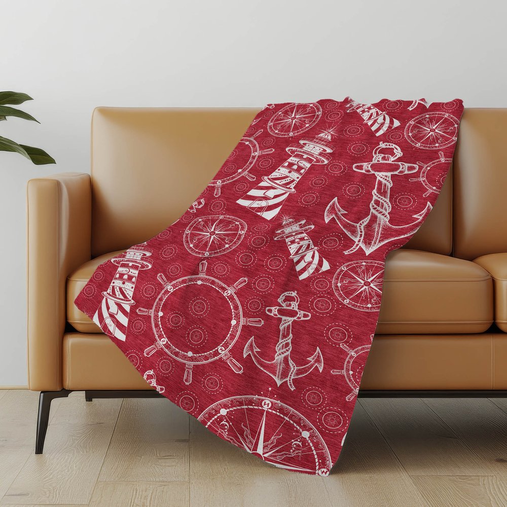 50" X 70" Red And Ivory Geometric Microfiber Plush Throw Blanket