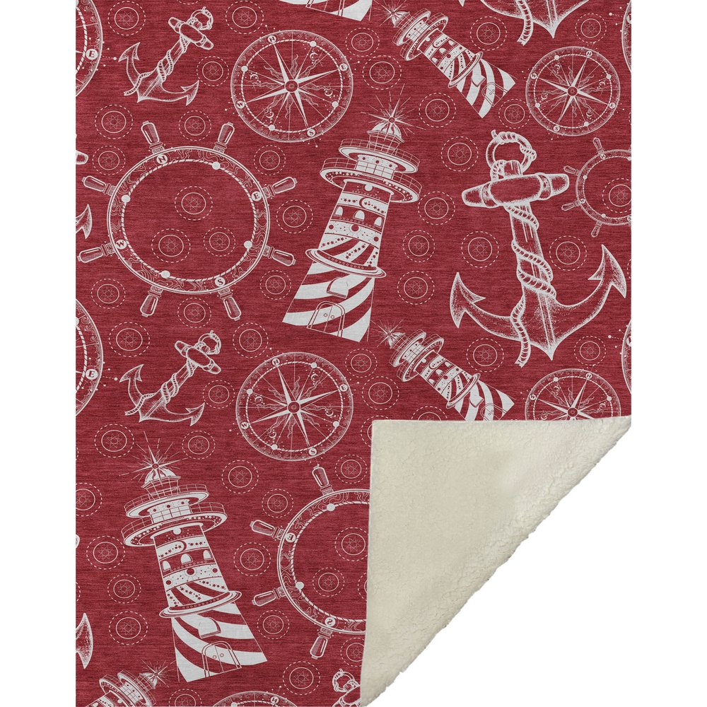 50" X 70" Red And Ivory Geometric Microfiber Plush Throw Blanket