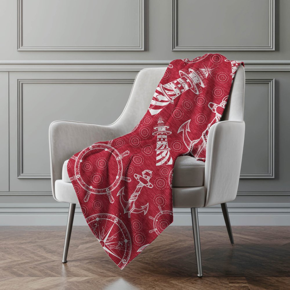 50" X 70" Red And Ivory Geometric Polyester Woven Plush Throw Blanket