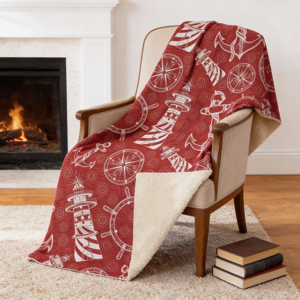 50" X 70" Red And Ivory Geometric Microfiber Plush Throw Blanket