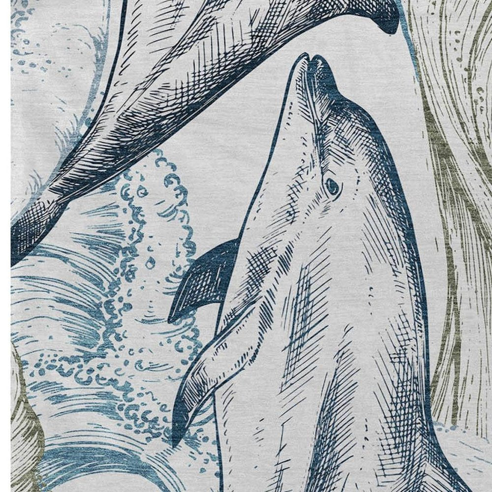 50" X 70" Ivory And Blue Animal Print Polyester Woven Plush Throw Blanket