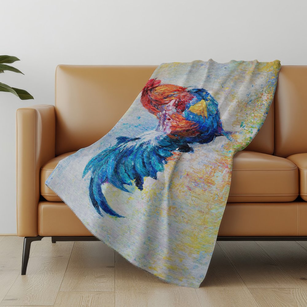 50" X 70" Blue Red And Ivory Animal Print Polyester Woven Plush Throw Blanket