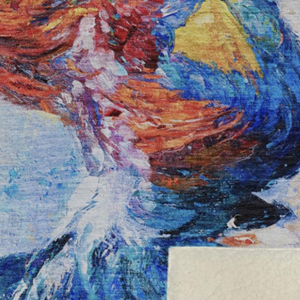 50" X 70" Blue Red And Ivory Animal Print Polyester Woven Plush Throw Blanket