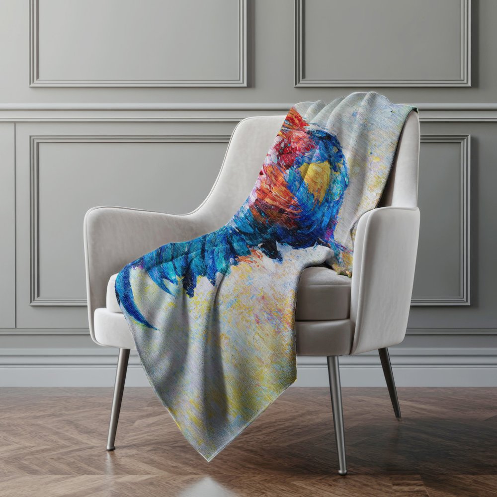 50" X 70" Blue Red And Ivory Animal Print Polyester Woven Plush Throw Blanket