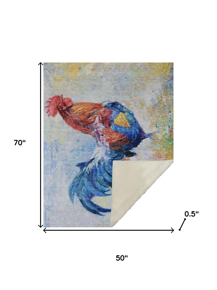 50" X 70" Blue Red And Ivory Animal Print Polyester Woven Plush Throw Blanket