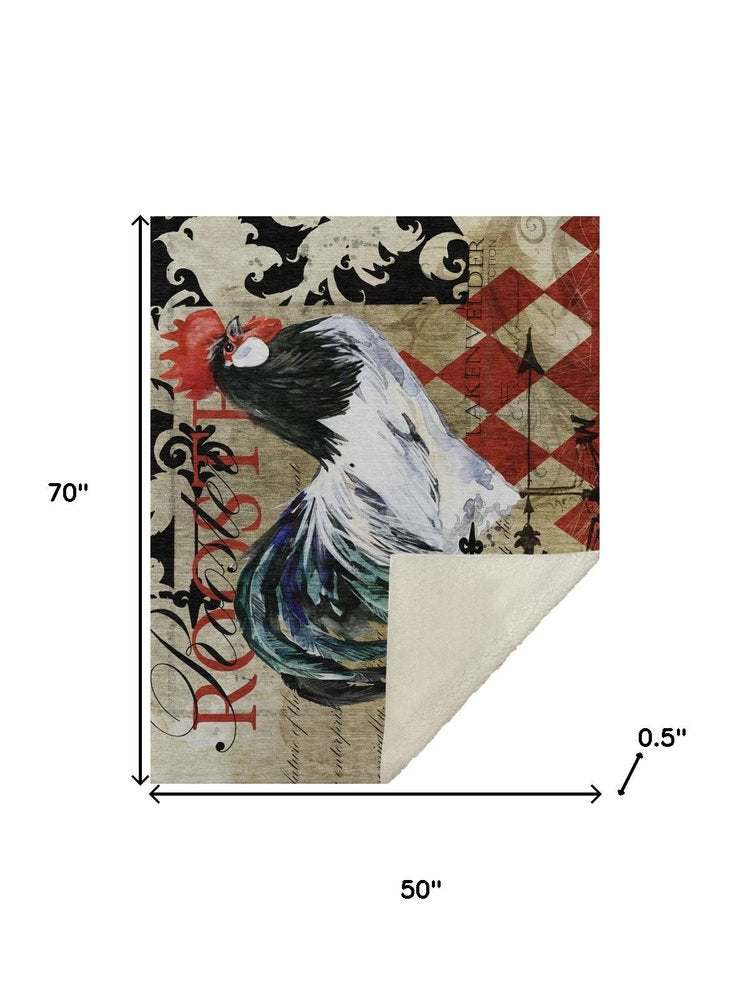 50" X 70" Midnight Red And Ivory Animal Print Polyester Woven Plush Throw Blanket