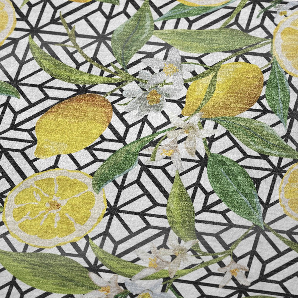 50" X 70" Yellow Ivory And Green Geometric Polyester Woven Plush Throw Blanket