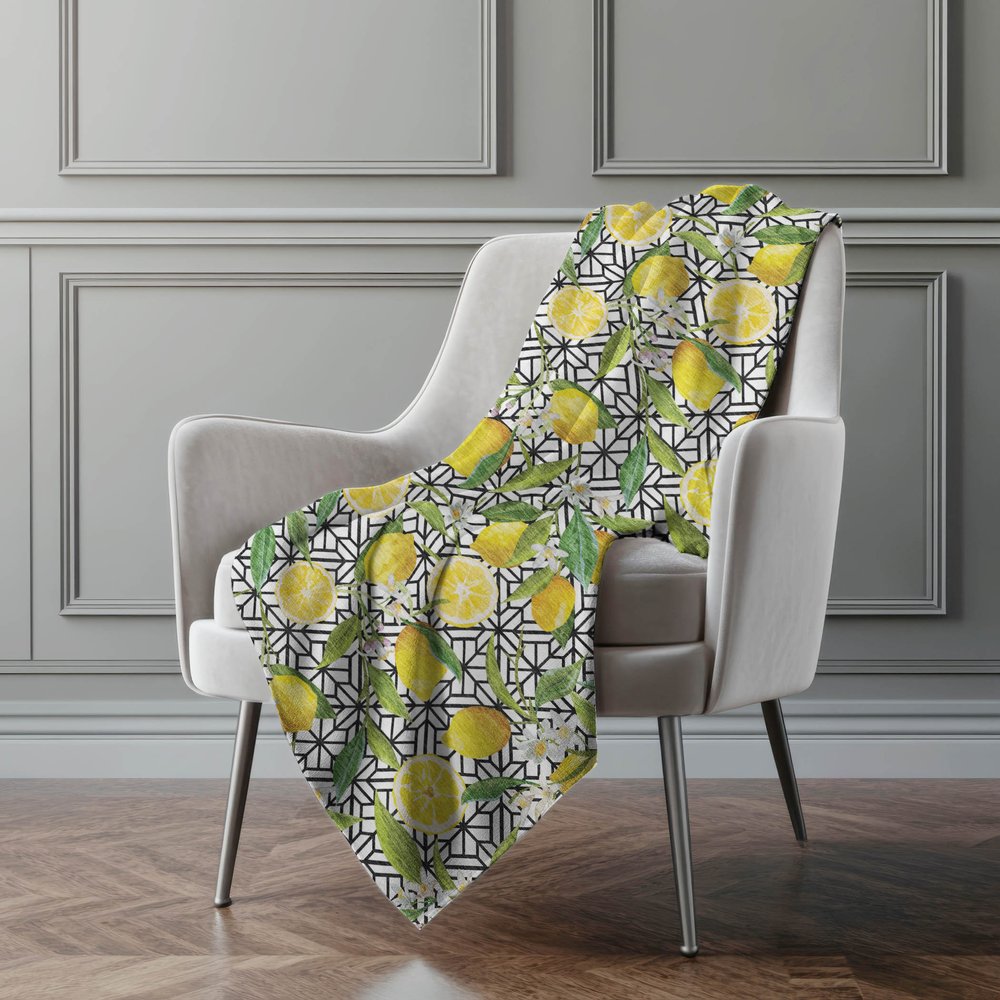 50" X 70" Yellow Ivory And Green Geometric Polyester Woven Plush Throw Blanket