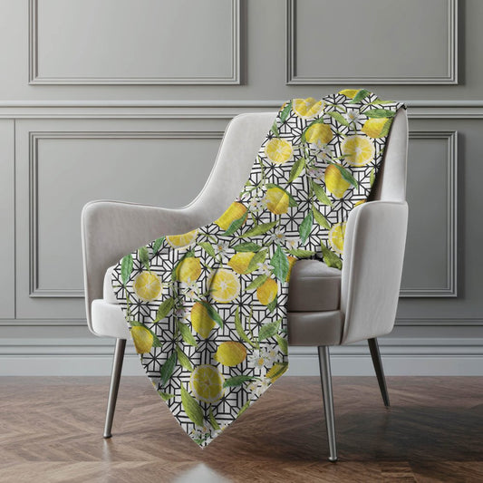 50" X 70" Yellow Ivory And Green Geometric Polyester Woven Plush Throw Blanket