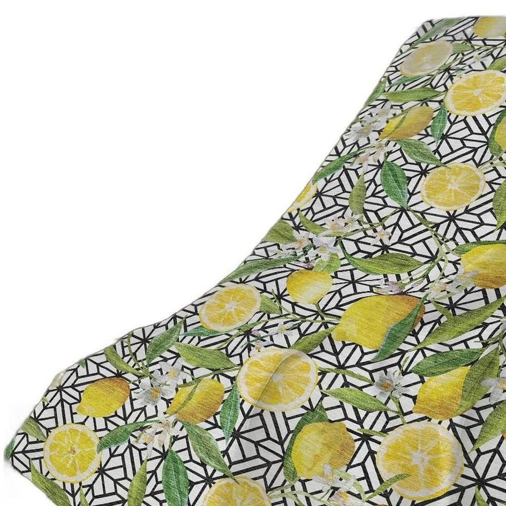 50" X 70" Yellow Ivory And Green Geometric Polyester Woven Plush Throw Blanket