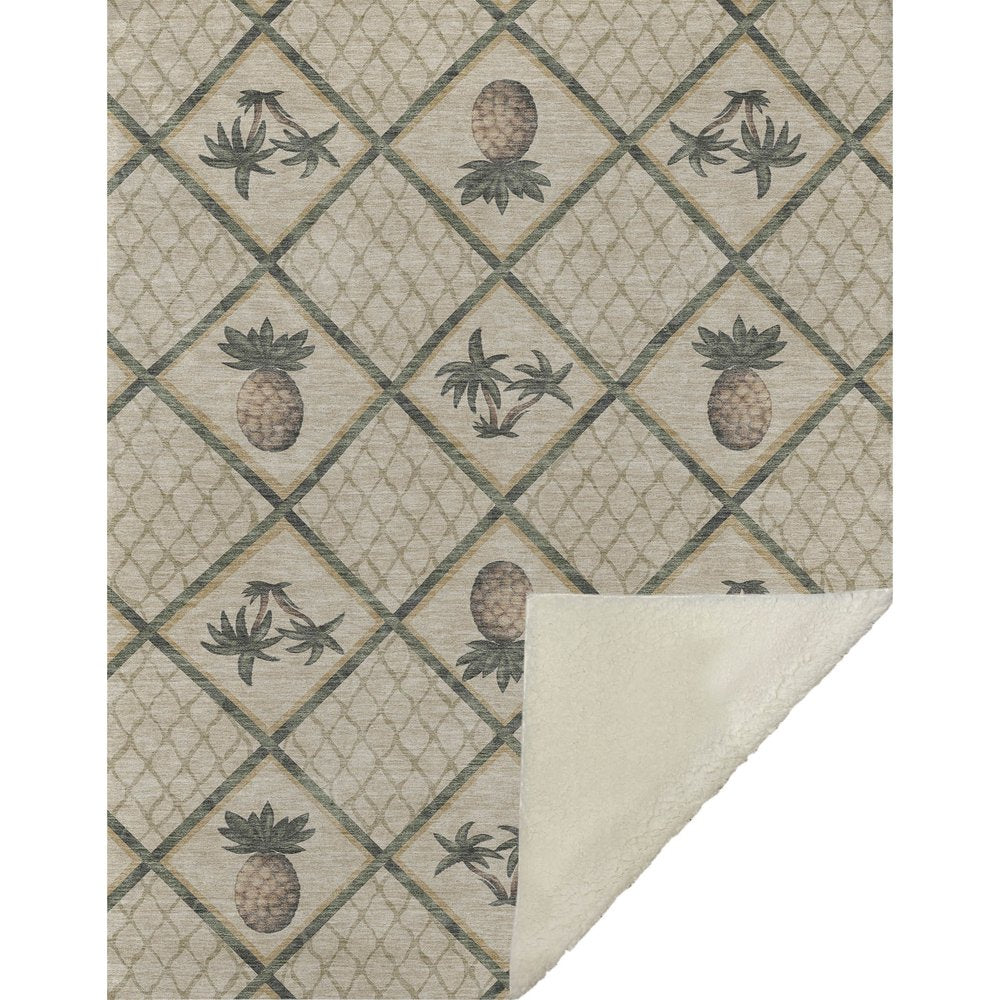 50" X 70" Beige Gold And Green Geometric Microfiber Plush Throw Blanket