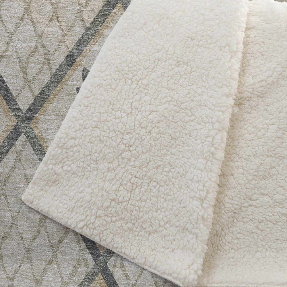 50" X 70" Beige Gold And Green Microfiber Geometric Plush Throw Blanket