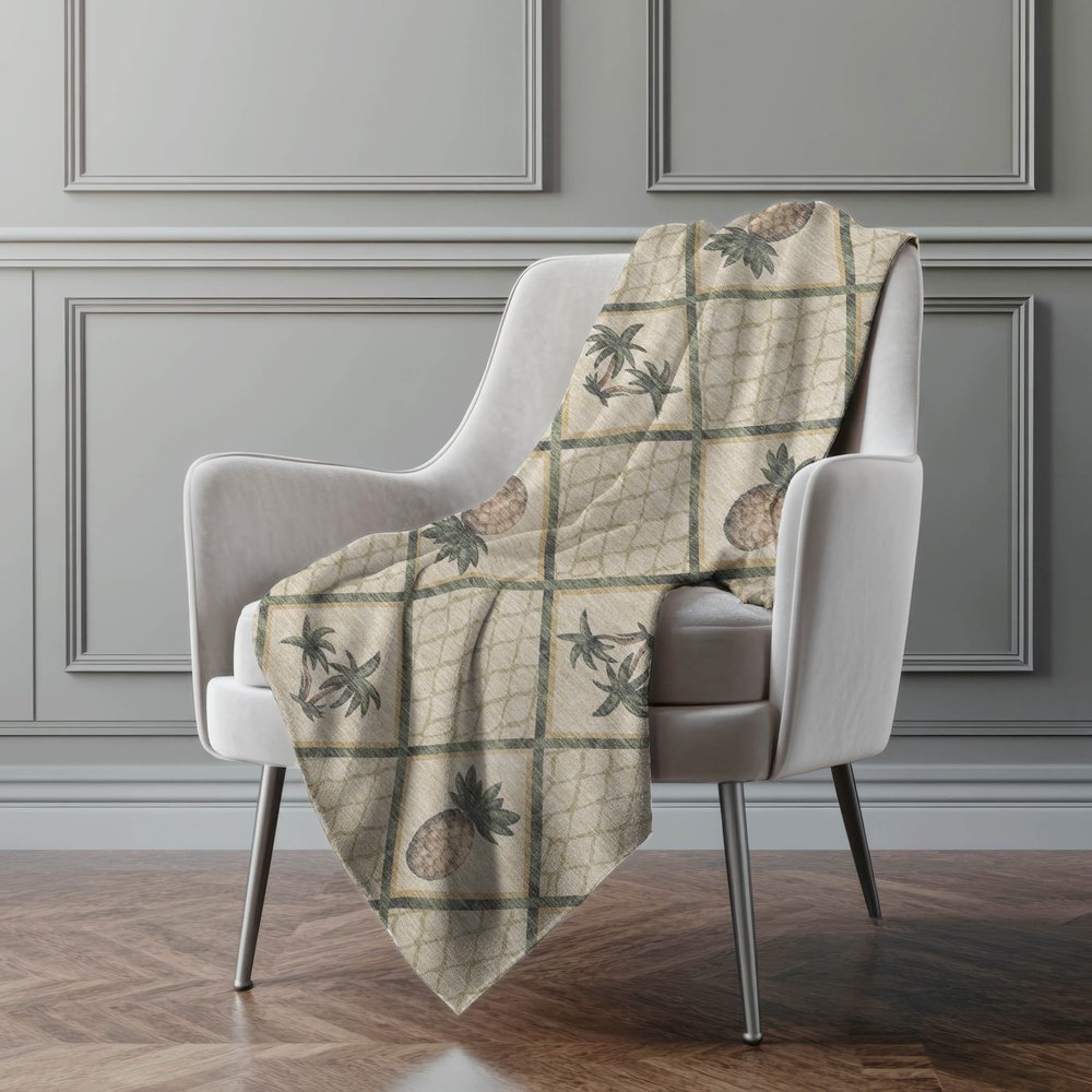 50" X 70" Beige Gold And Green Geometric Microfiber Plush Throw Blanket