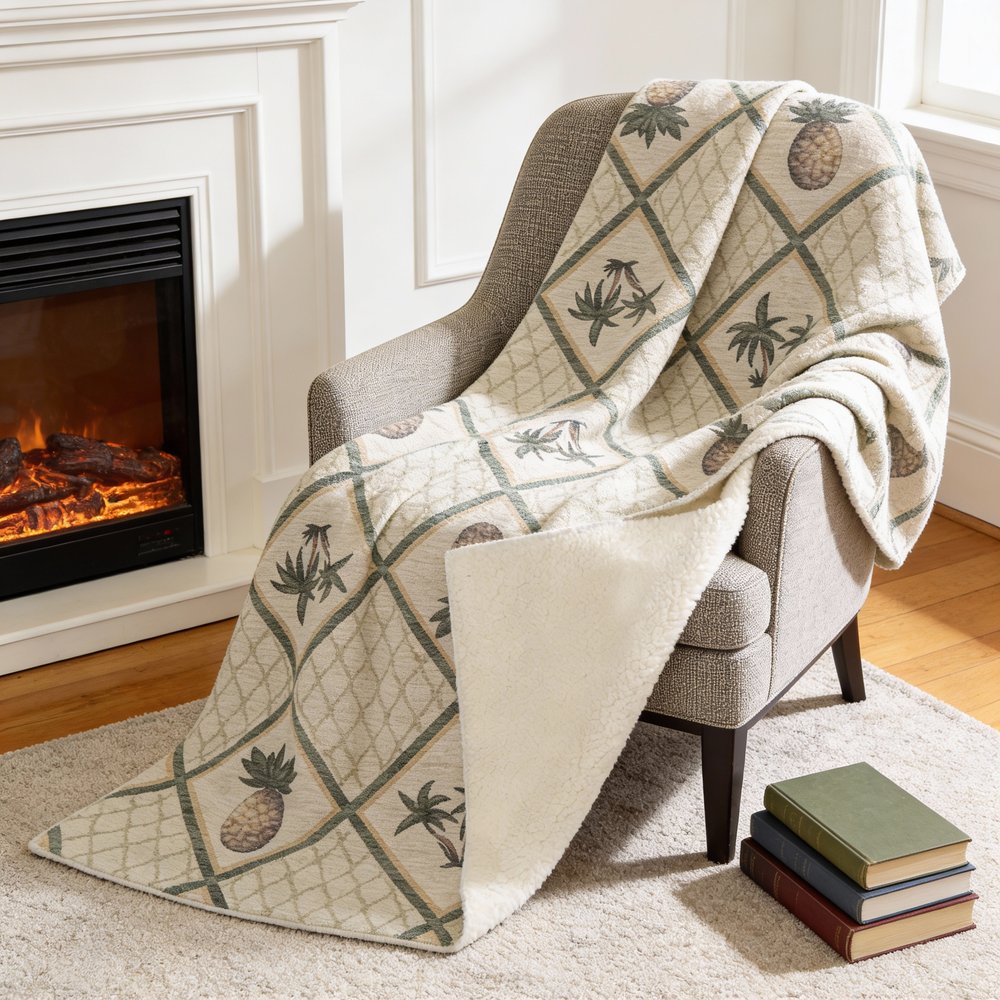 50" X 70" Beige Gold And Green Geometric Microfiber Plush Throw Blanket