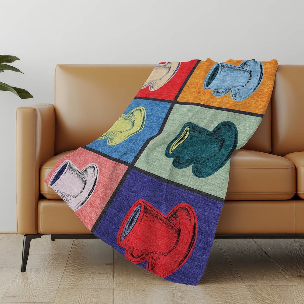50" X 70" Blue Orange And Red Color Block Polyester Woven Plush Throw Blanket