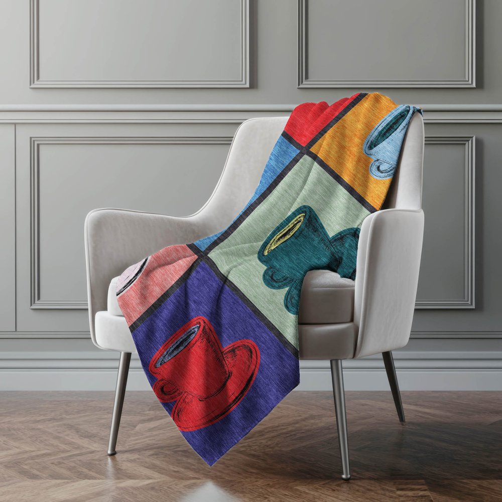 50" X 70" Blue Orange And Red Color Block Polyester Woven Plush Throw Blanket