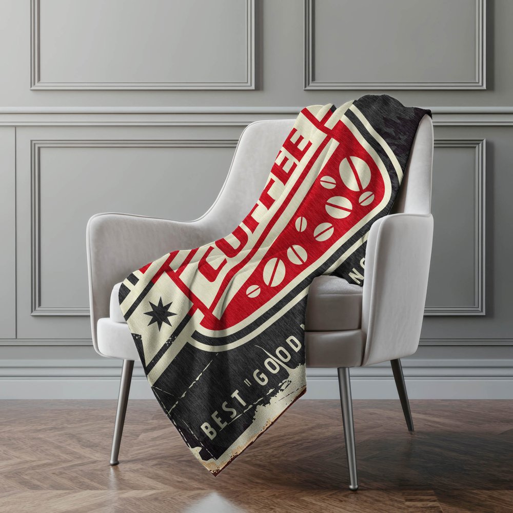 50" X 70" Midnight Ivory And Red Microfiber Geometric Plush Throw Blanket