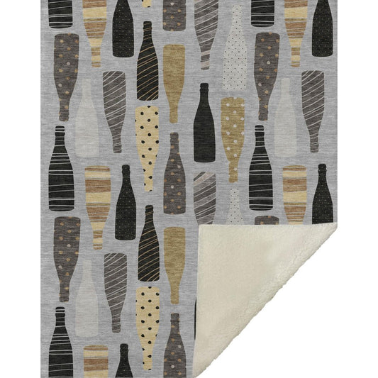 50" X 70" Gray Black And Gold Champagne Bottle Stripe Microfiber Plush Throw Blanket