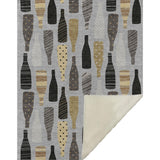 50" X 70" Gray Black And Gold Champagne Bottle Stripe Microfiber Plush Throw Blanket