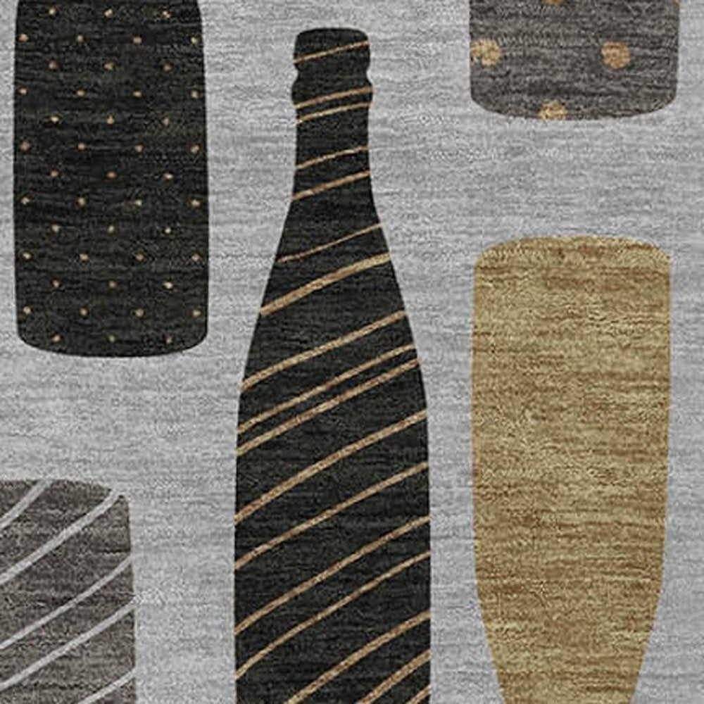 50" X 70" Gray Black And Gold Champagne Bottle Stripe Microfiber Plush Throw Blanket