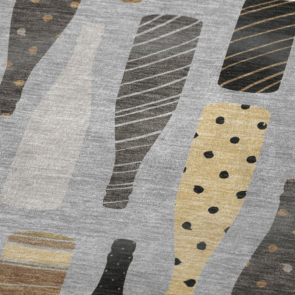 50" X 70" Gray Black And Gold Champagne Bottle Stripe Microfiber Plush Throw Blanket