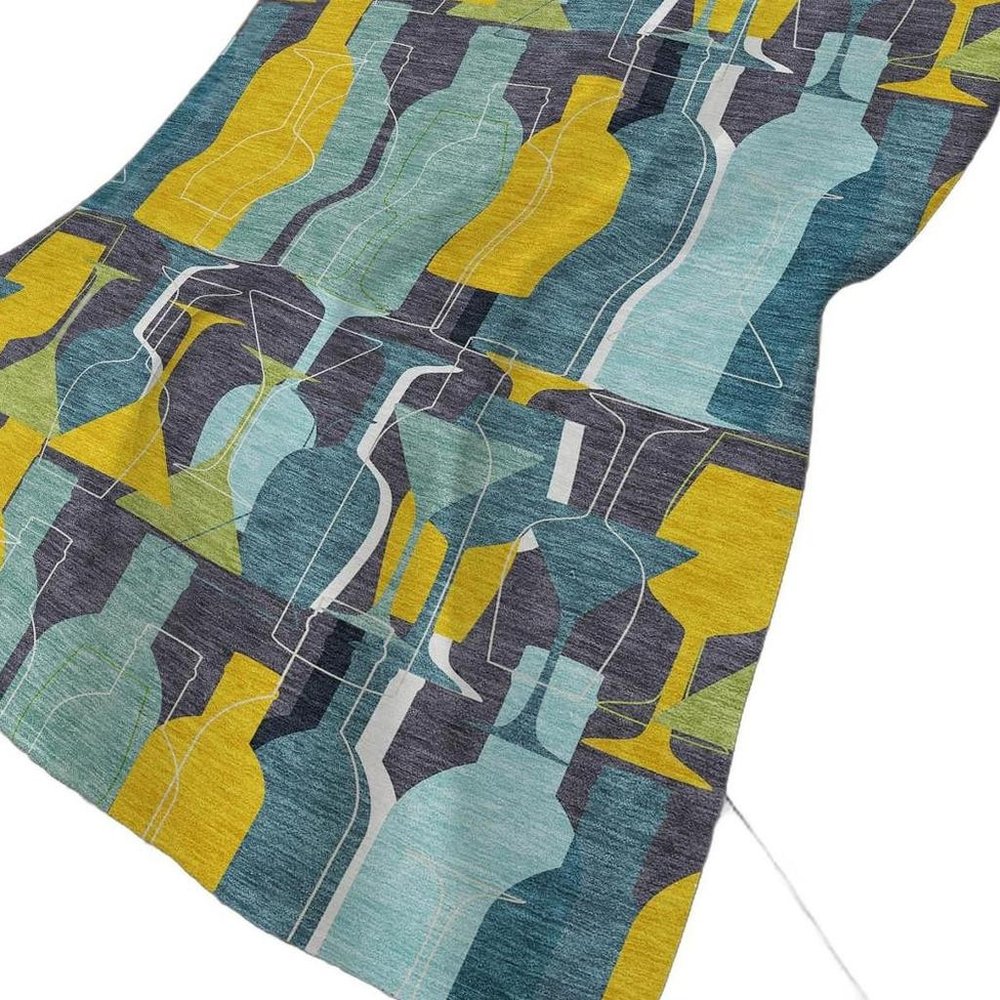 50" X 70" Blue Yellow And Green Geometric Polyester Woven Plush Throw Blanket