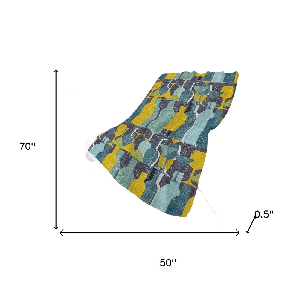 50" X 70" Blue Yellow And Green Geometric Polyester Woven Plush Throw Blanket