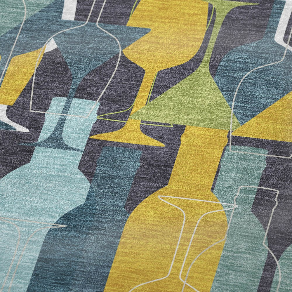 50" X 70" Blue Yellow And Green Geometric Polyester Woven Plush Throw Blanket