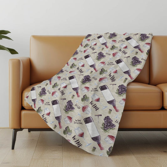 50" X 70" Ivory Purple And Green Leaves Polyester Woven Plush Throw Blanket