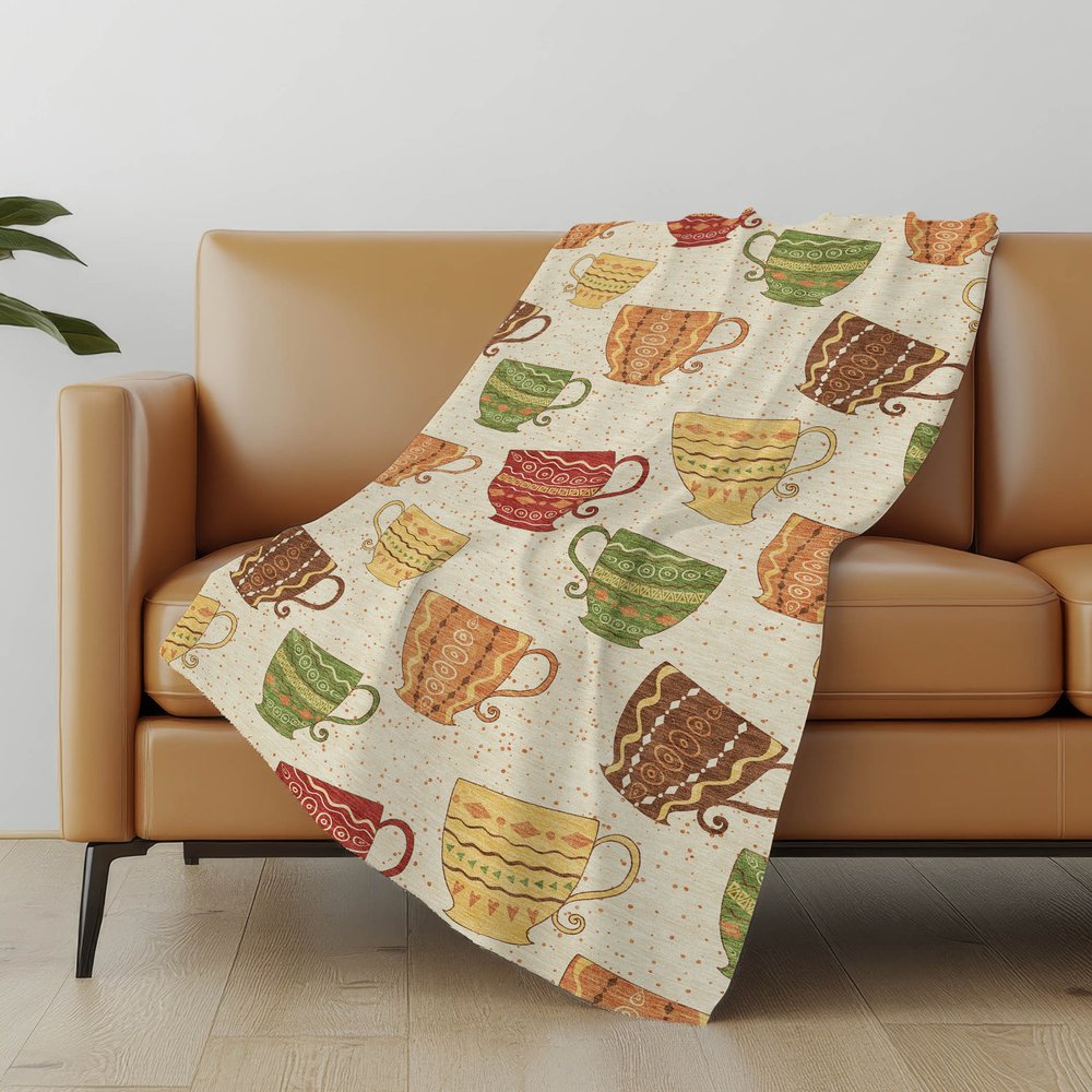 50" X 70" Ivory Orange And Green Geometric Polyester Woven Plush Throw Blanket