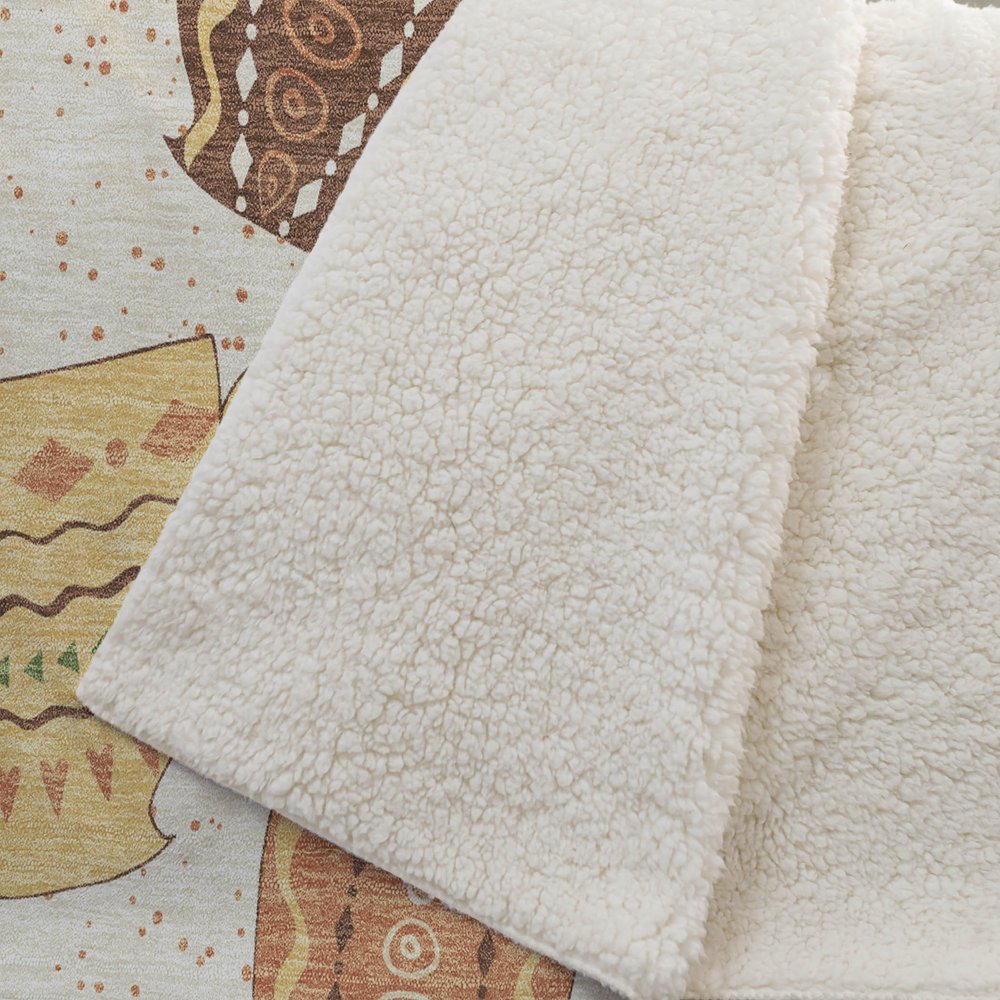 50" X 70" Ivory Orange And Green Teacups Microfiber Plush Throw Blanket