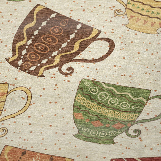 50" X 70" Ivory Orange And Green Teacups Microfiber Plush Throw Blanket