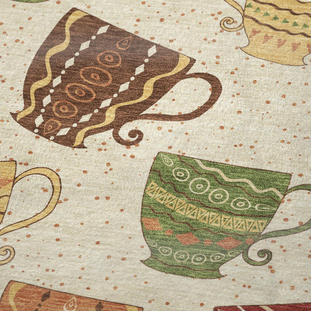 50" X 70" Ivory Orange And Green Teacups Microfiber Plush Throw Blanket