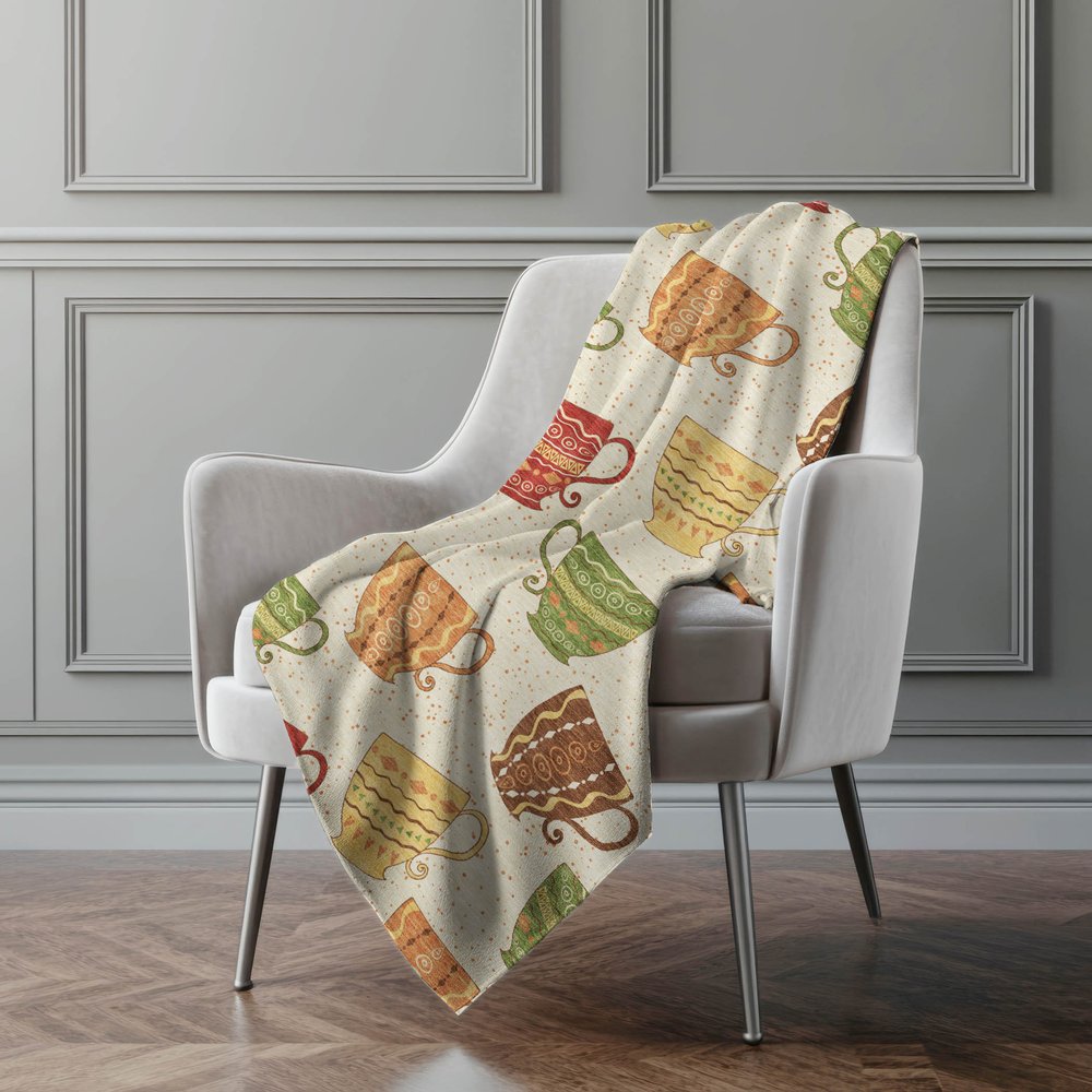 50" X 70" Ivory Orange And Green Geometric Polyester Woven Plush Throw Blanket