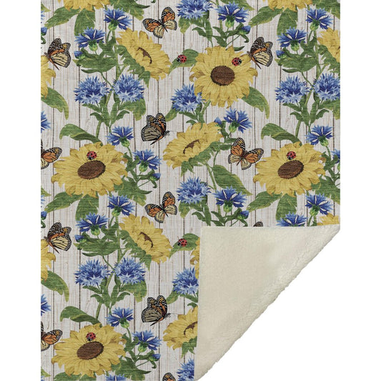 50" X 70" Ivory And Yellow Sunflower Floral Microfiber Plush Throw Blanket