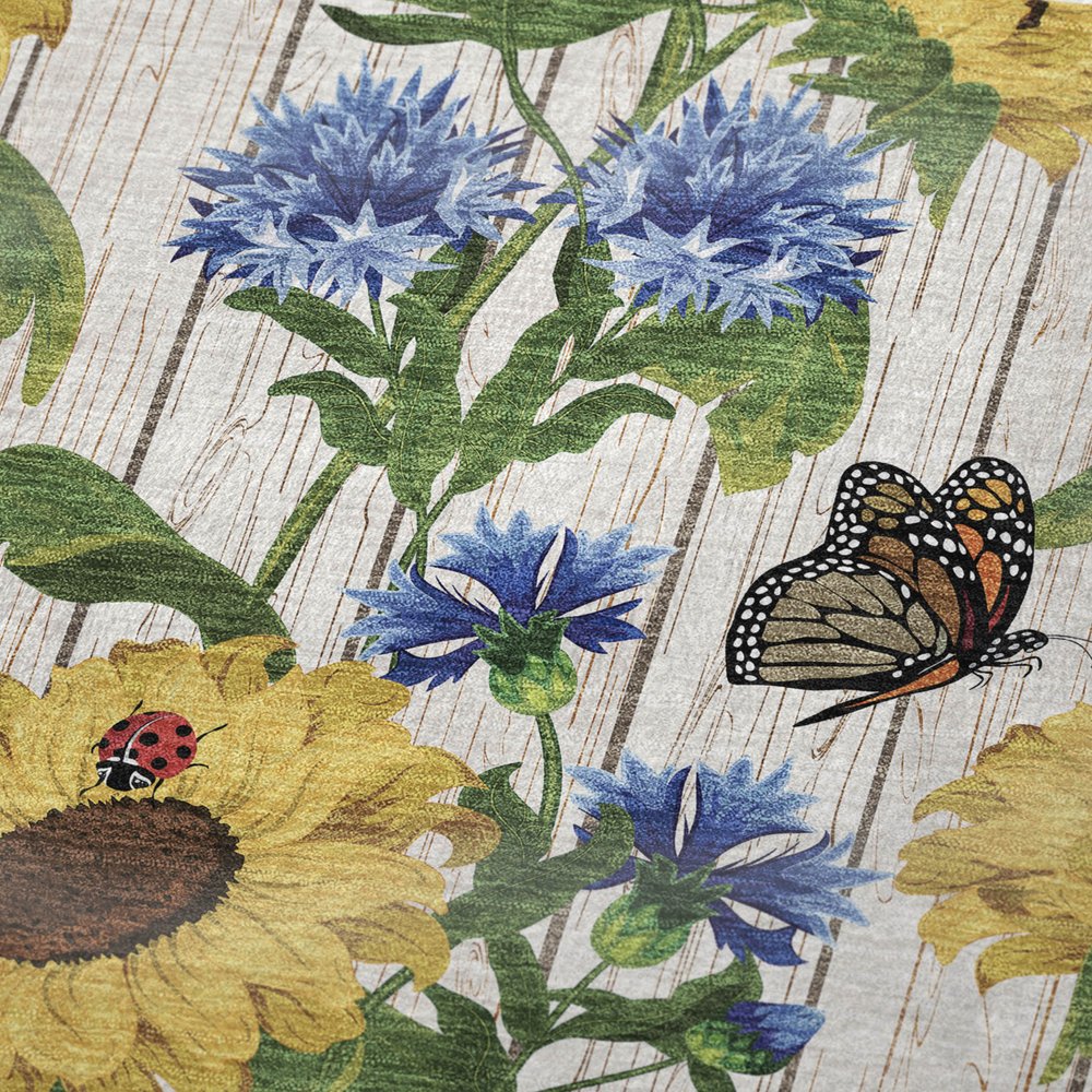 50" X 70" Yellow Blue And Ivory Floral Polyester Woven Plush Throw Blanket