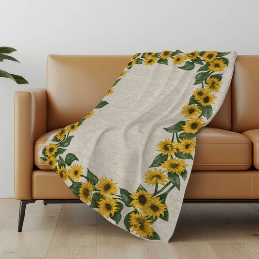 50" X 70" Yellow Green And Beige Floral Polyester Woven Plush Throw Blanket