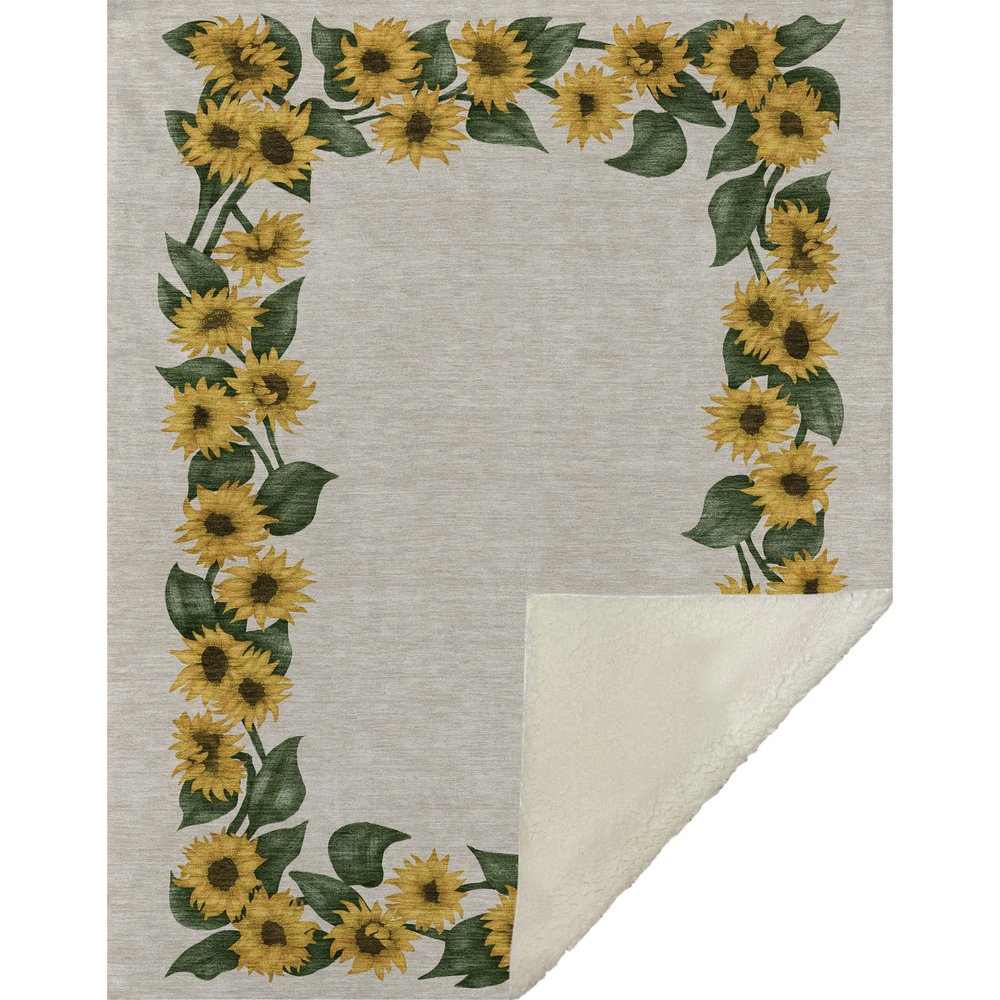 50" X 70" Beige And Yellow Sunflower Floral Microfiber Plush Throw Blanket