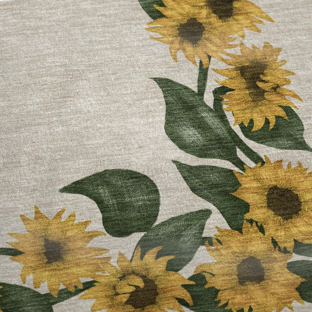 50" X 70" Beige And Yellow Sunflower Floral Microfiber Plush Throw Blanket
