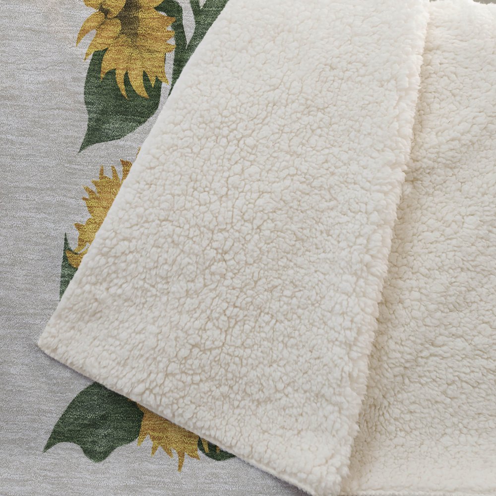 50" X 70" Beige And Yellow Sunflower Floral Microfiber Plush Throw Blanket