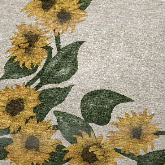 50" X 70" Beige And Yellow Sunflower Floral Microfiber Plush Throw Blanket