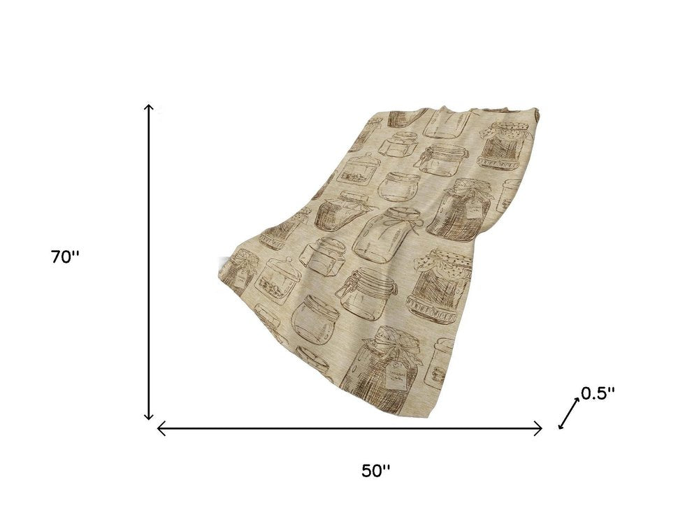 50" X 70" Beige And Brown Geometric Polyester Woven Plush Throw Blanket