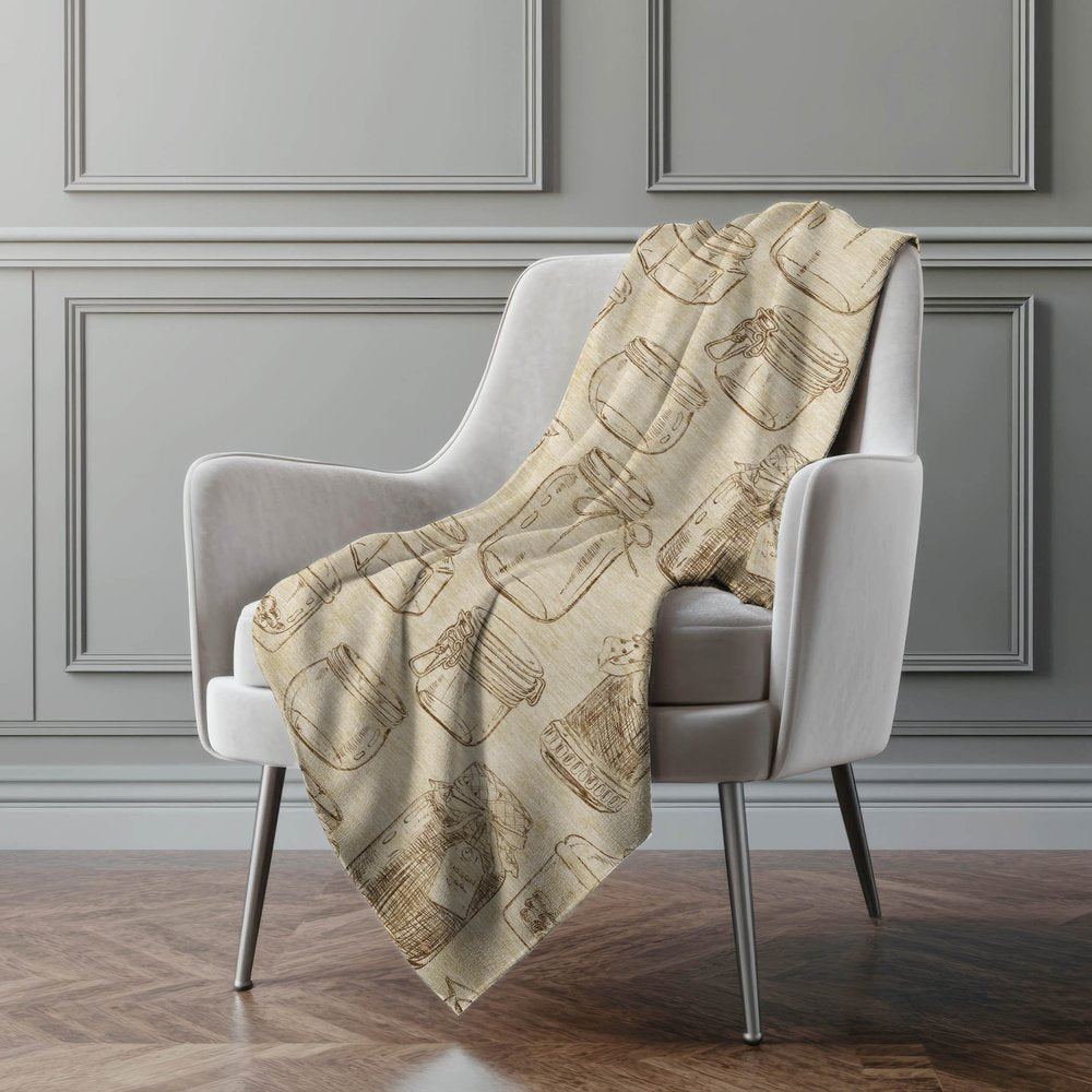 50" X 70" Beige And Brown Geometric Polyester Woven Plush Throw Blanket