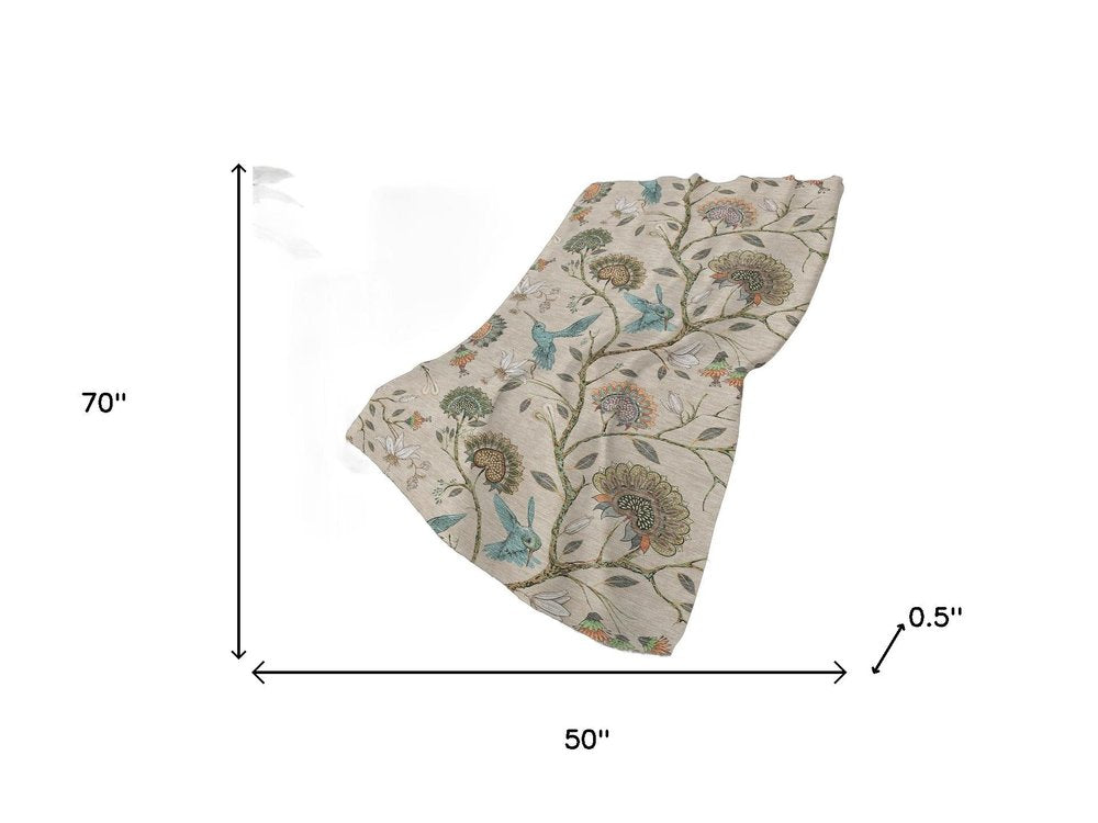 50" X 70" Beige Blue And Peach Animal Print Polyester Woven Plush Throw Blanket