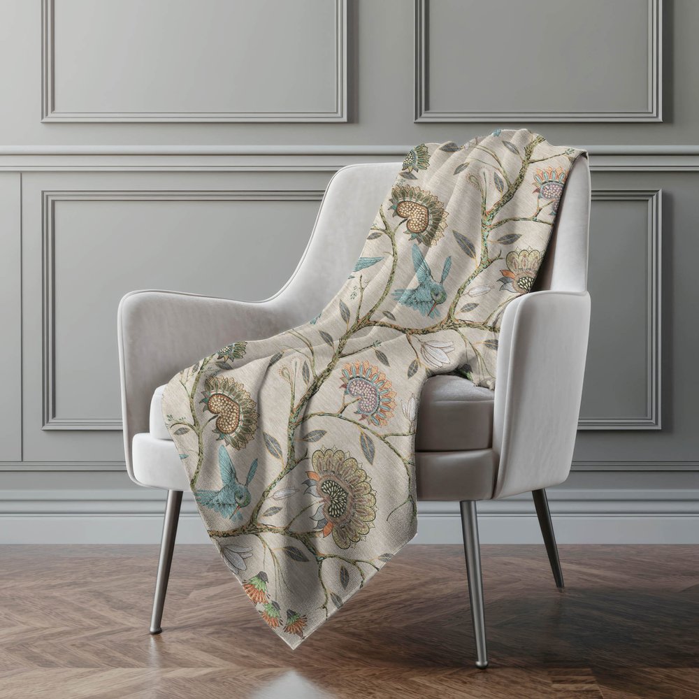 50" X 70" Beige Blue And Peach Animal Print Polyester Woven Plush Throw Blanket