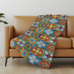 50" X 70" Blue Red And Yellow Floral Polyester Woven Plush Throw Blanket