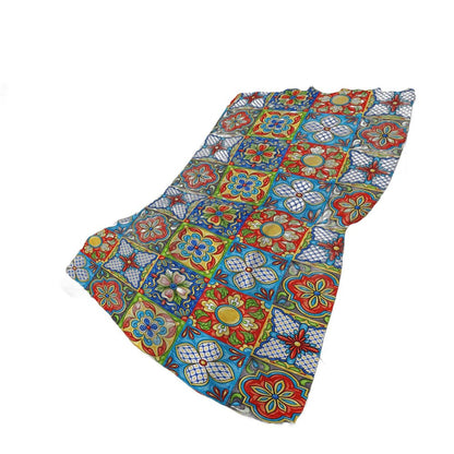 50" X 70" Blue Red And Yellow Floral Polyester Woven Plush Throw Blanket