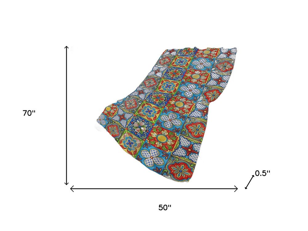 50" X 70" Blue Red And Yellow Floral Polyester Woven Plush Throw Blanket