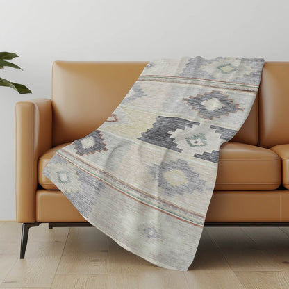 50" X 70" Gray Beige And Ivory Geometric Polyester Woven Plush Throw Blanket