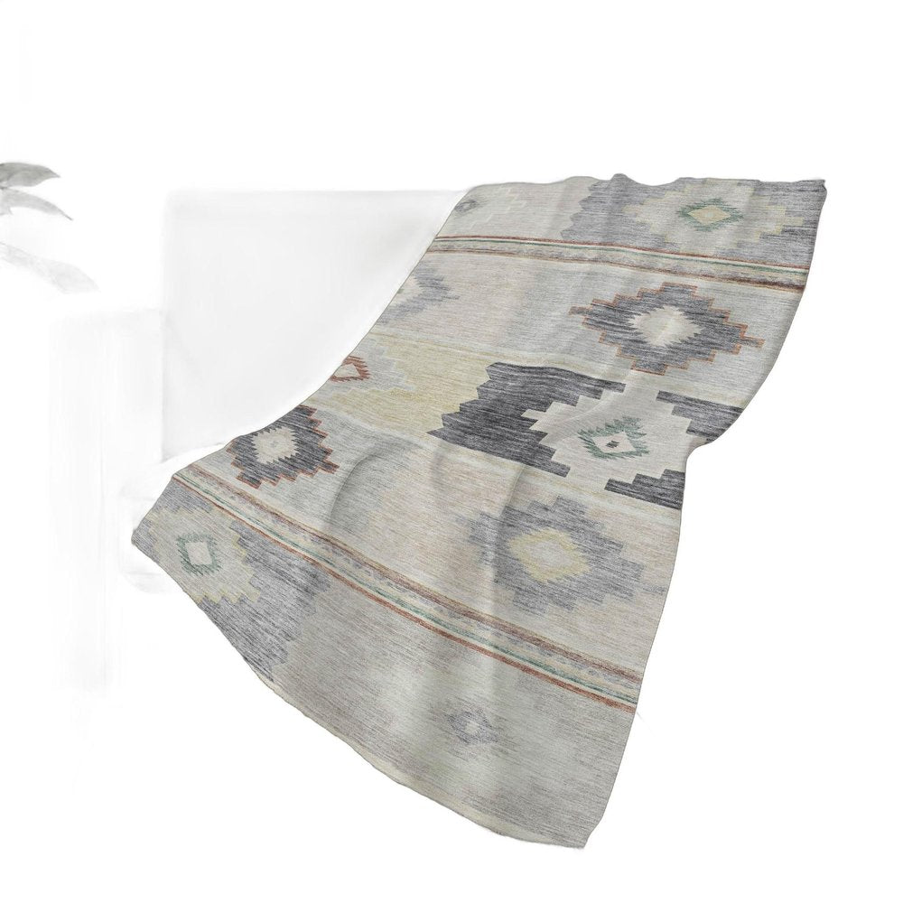 50" X 70" Gray Beige And Ivory Geometric Polyester Woven Plush Throw Blanket